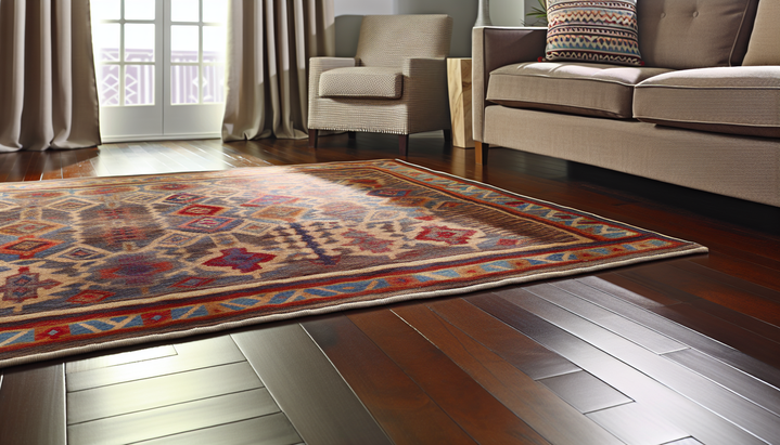 Area rug on hardwood floor